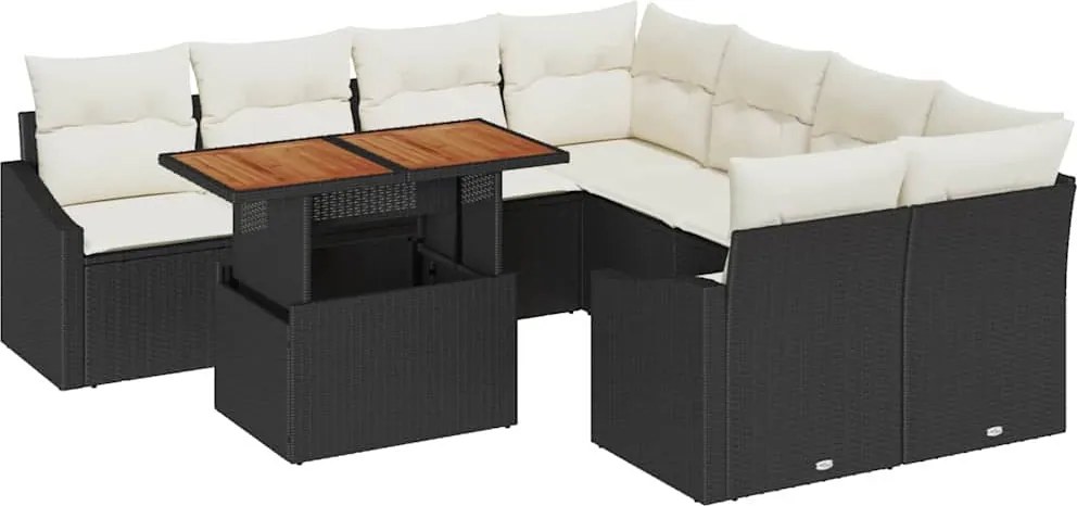 vidaXL Set de canapele pentru grădină 9 pcs Negru Rattan poli