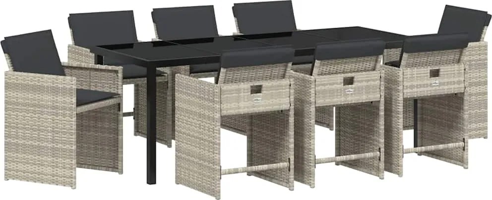 vidaXL Set de masă pentru grădină 9 pcs Gri deschis poliratan