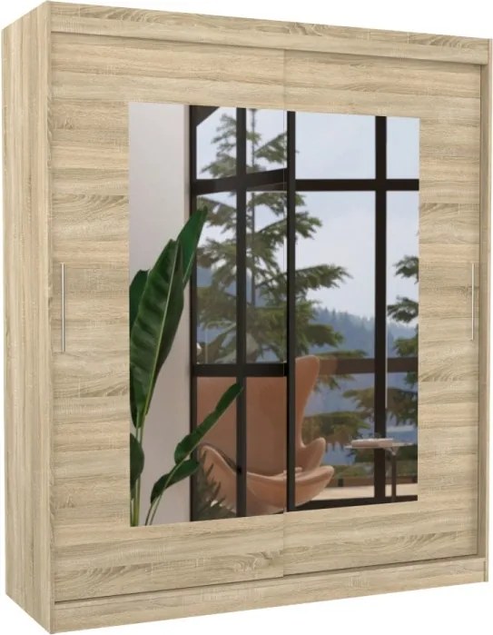 Dulap cu usi glisante si oglinda 180x200 cm, Rossete, ADRK Furniture (Culoare: Trufă)