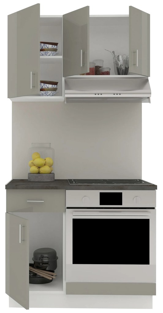 Set Bucatarie Karo V1, Gri Lucios/Alb, MDF, Blat Thermo 28 mm, L 100 cm