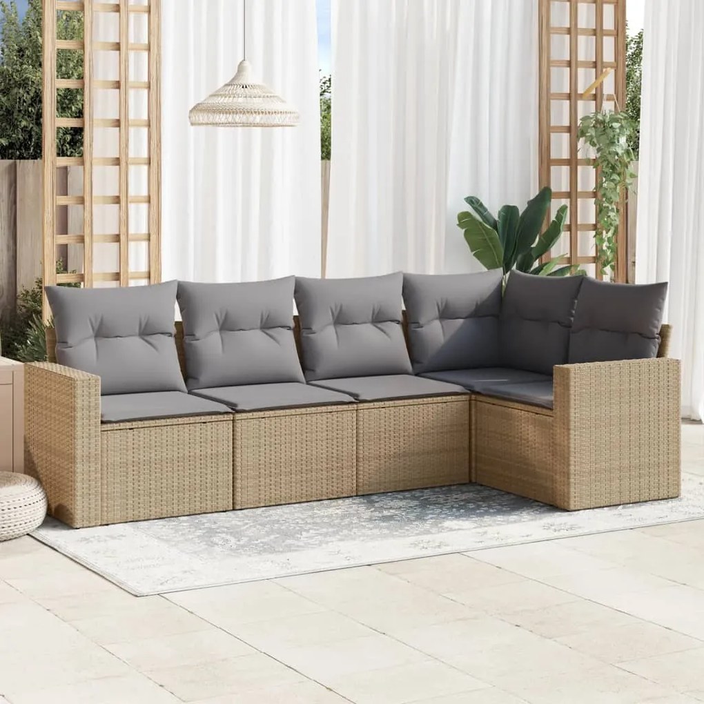 vidaXL Set canapele de grădină cu perne, 5 piese, bej, poliratan
