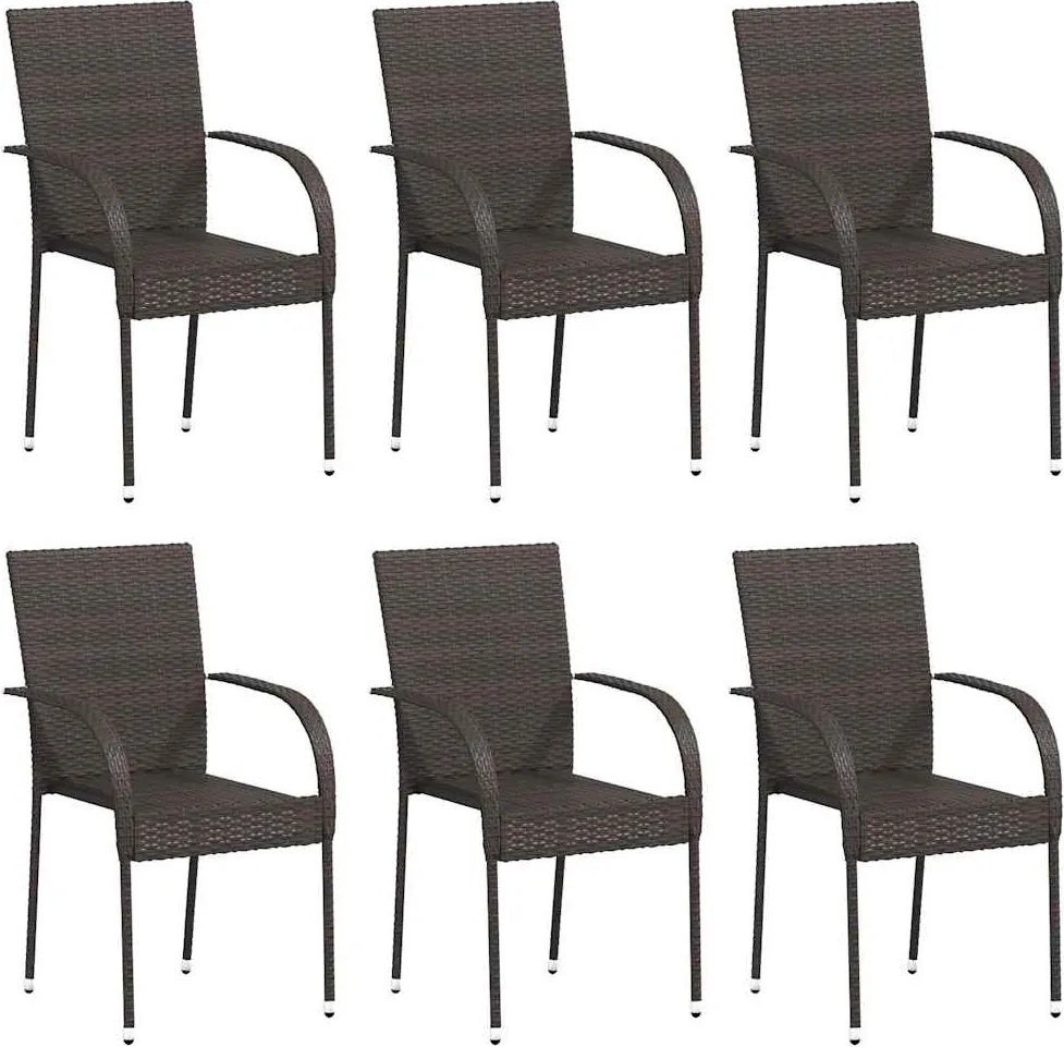 vidaXL Scaune de exterior stivuibile, 6 buc., maro, poliratan