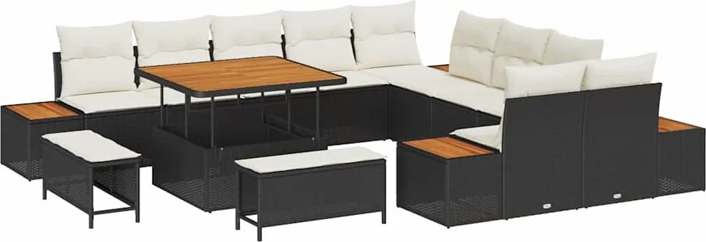 vidaXL Set de canapele pentru grădină 13 pcs Negru Rattan poli