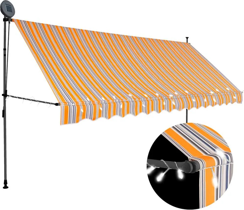 vidaXL Copertină retractabilă manual cu LED, galben & albastru, 350 cm