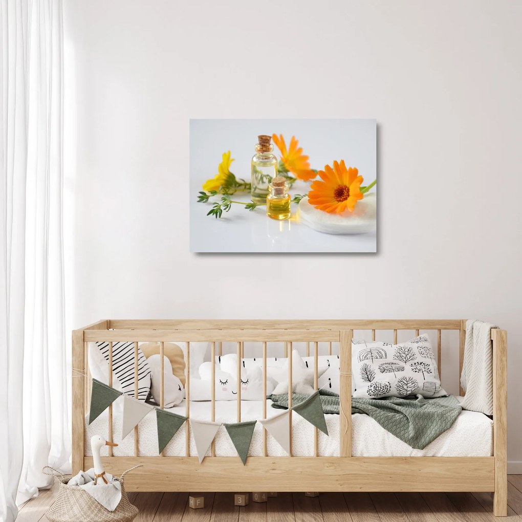 Tablou pe sticlă cu flori portocalii (70x50 cm)