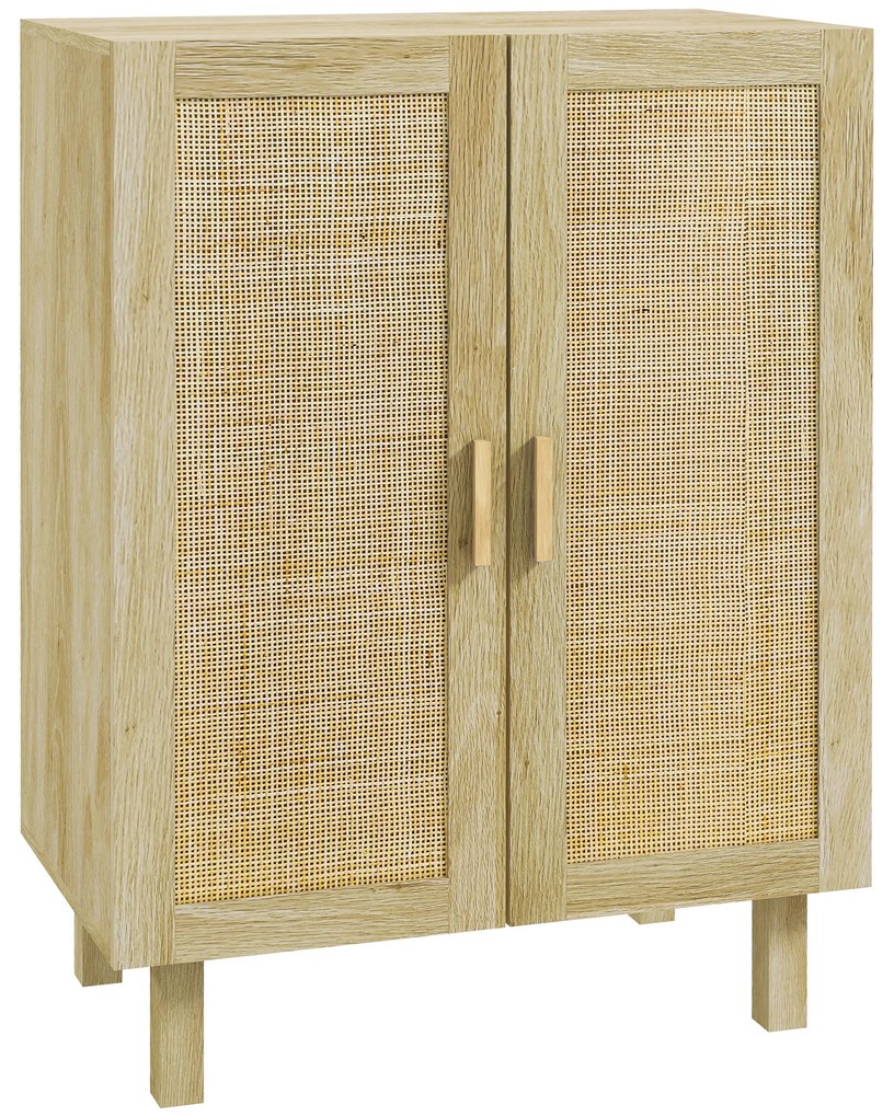 HOMCOM Bufet înalt mobilier de depozitare design boem cu duble uși cu 3 rafturi împletite - 73 x 41 x 102 cm | Aosom Romania