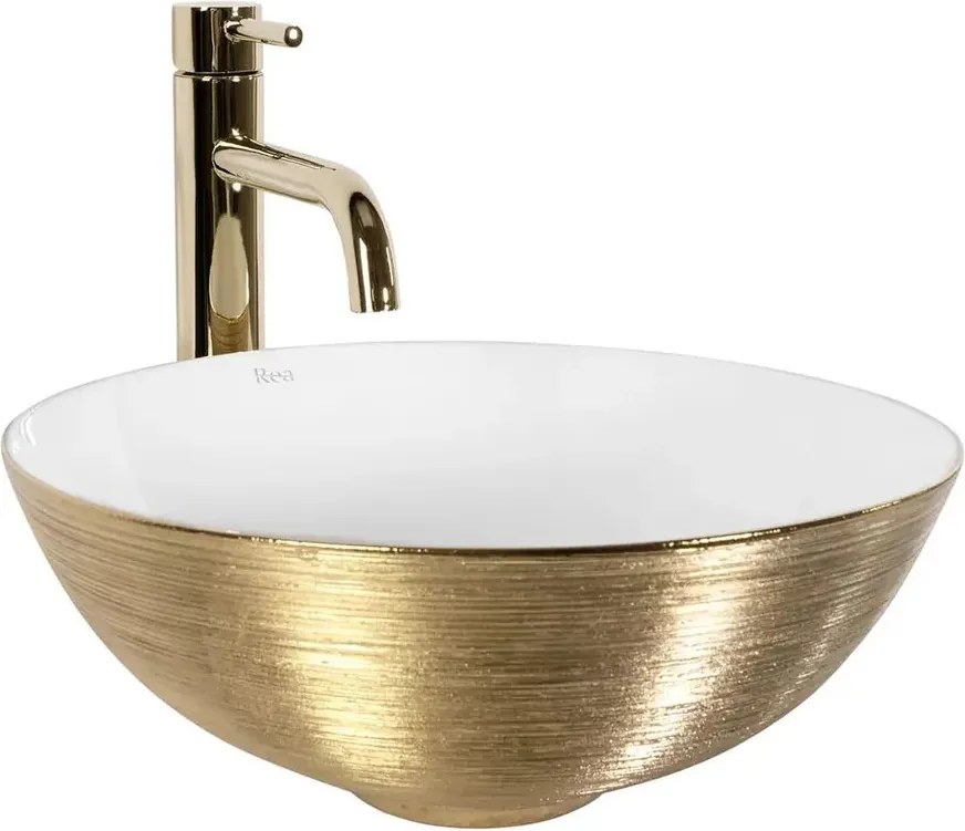 Lavoar pe blat Rea Stella rotund 35.5 cm alb lucios-auriu periat