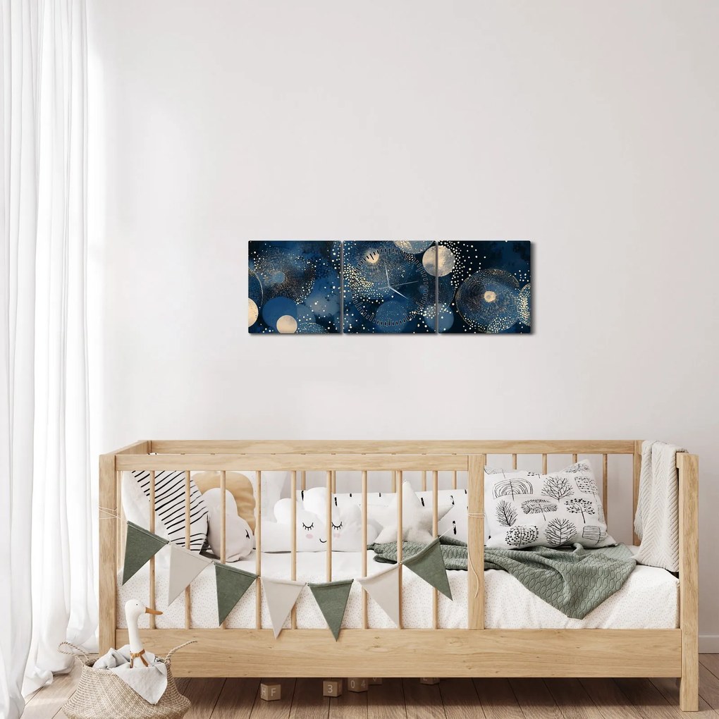 Tablou - Inele Albastru-Aurii (cu ceas) (90x30 cm)