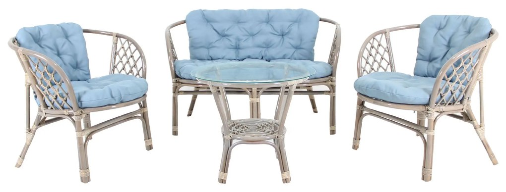 Set mobilier gradina, bahama ratan natural, 4 piese, 4 locuri, culoare gri