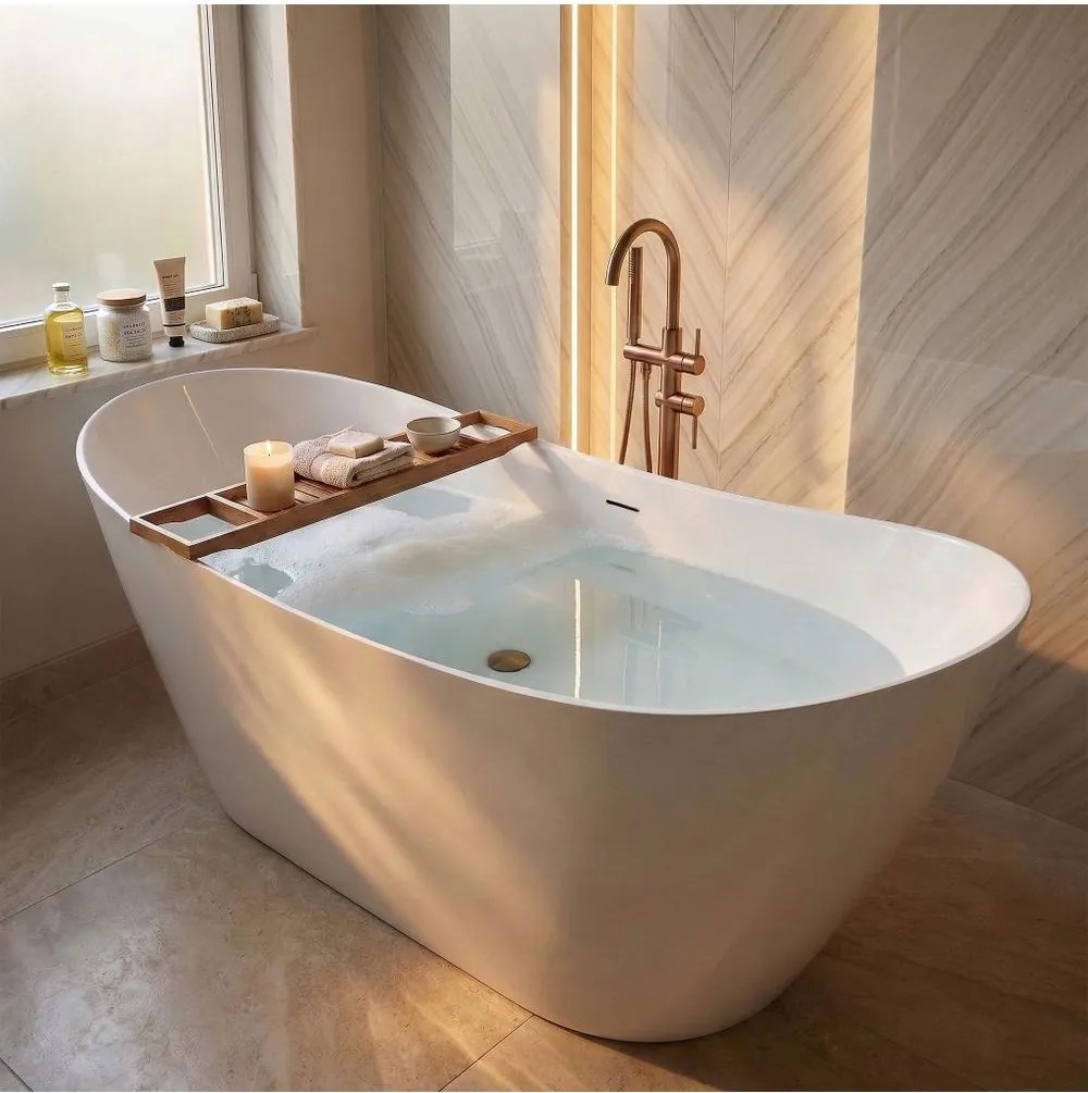 Cada freestanding cu ventil alb Rea Ferrano Slim 150 cm alb