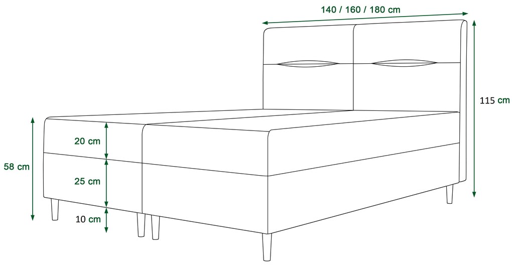 Pat matrimonial Boxspring 180 cm Saruta (gri deschis) ( cu saltea și sp. depozitare). 1047389