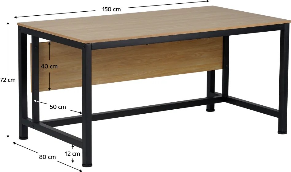 Birou, stejar/negru, 150x80 cm, KILIS NEW