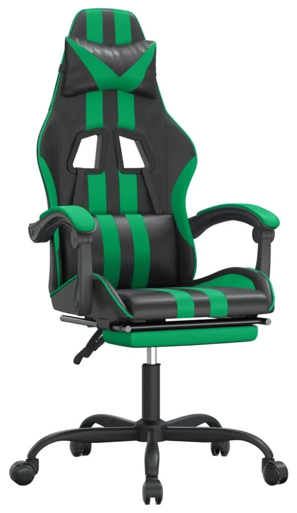 349534 vidaXL Scaun de gaming pivotant/suport picioare negru/verde piele eco