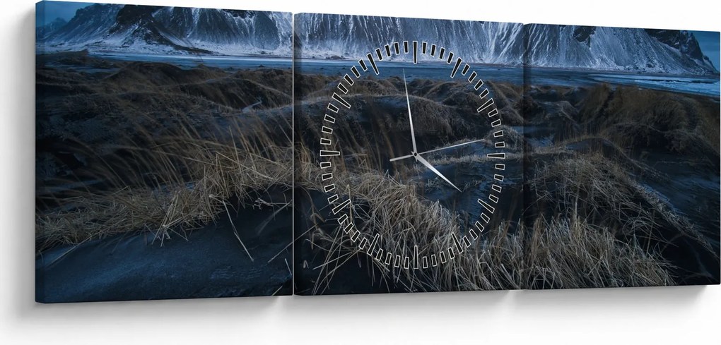 Tablou cu priveliște spre vărfurile Islanda (cu ceas) (90x30 cm)
