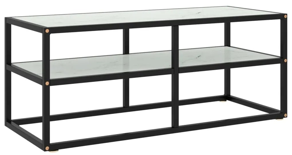 vidaXL Comodă TV, negru cu sticlă albă marmorată, 100x40x40 cm
