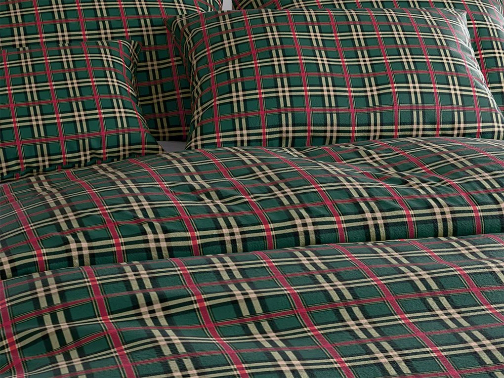 Set Lenjerie cocolino GLENMOORE verde + cearsaf Cocolino microplus cu elastic SOFT 180x200 cm alb, pat dublu