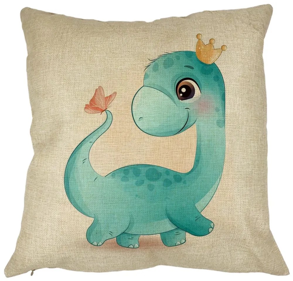 Perna Decorativa Patrata Blue Baby Dinozaur, 40x40 cm, Husa Detasabila, Burduf