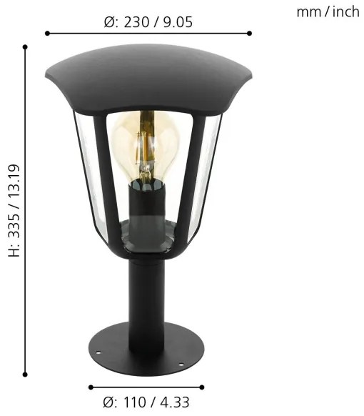 Eglo 98122 - Lampă exterior MONREALE 1xE27/60W/230V IP44 înălțime 335 negru