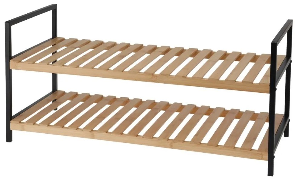 Suport pentru încălțăminte – Storage Solutions | 2 rafturi, lemn & metal, 70x30x32 cm, negru/maro