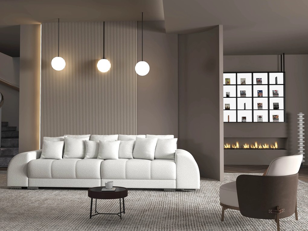 Canapea extensibilă dumonde cu 2 lăzi de depozitare si sezut confortabil din spuma high-density, Verona Euphoria Ivory 310x100 cm