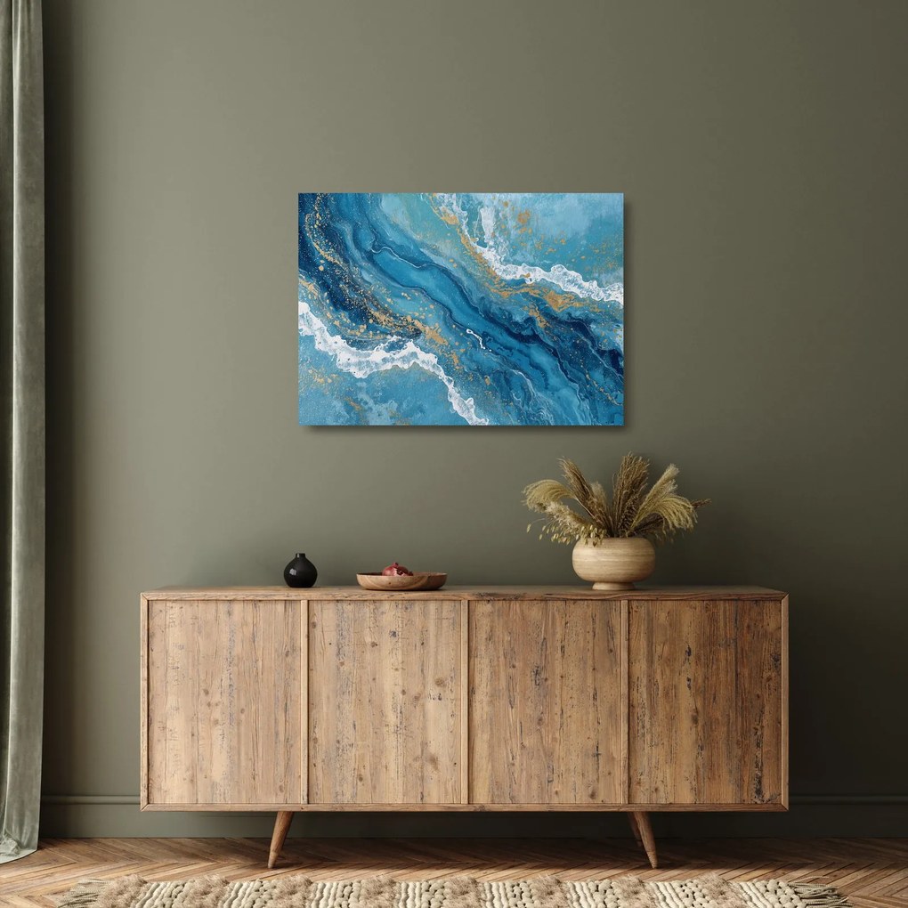 Tablou pe sticlă - Marmură bleu cu aur II. (70x50 cm)