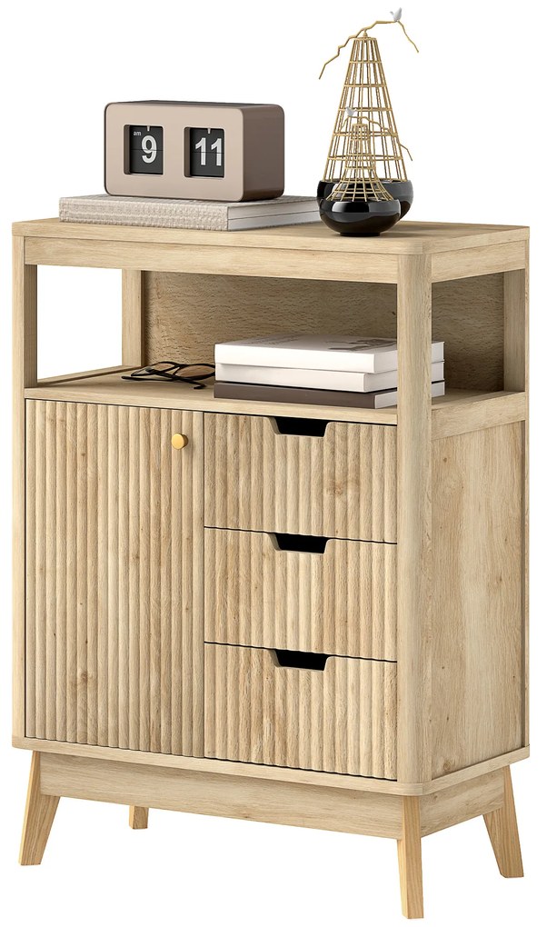 HOMCOM Bufet salon mobilier de depozitare cu dulap cu uși, raft reglabil și raft deschis, 60x30x81cm, lemn natural | Aosom Romania