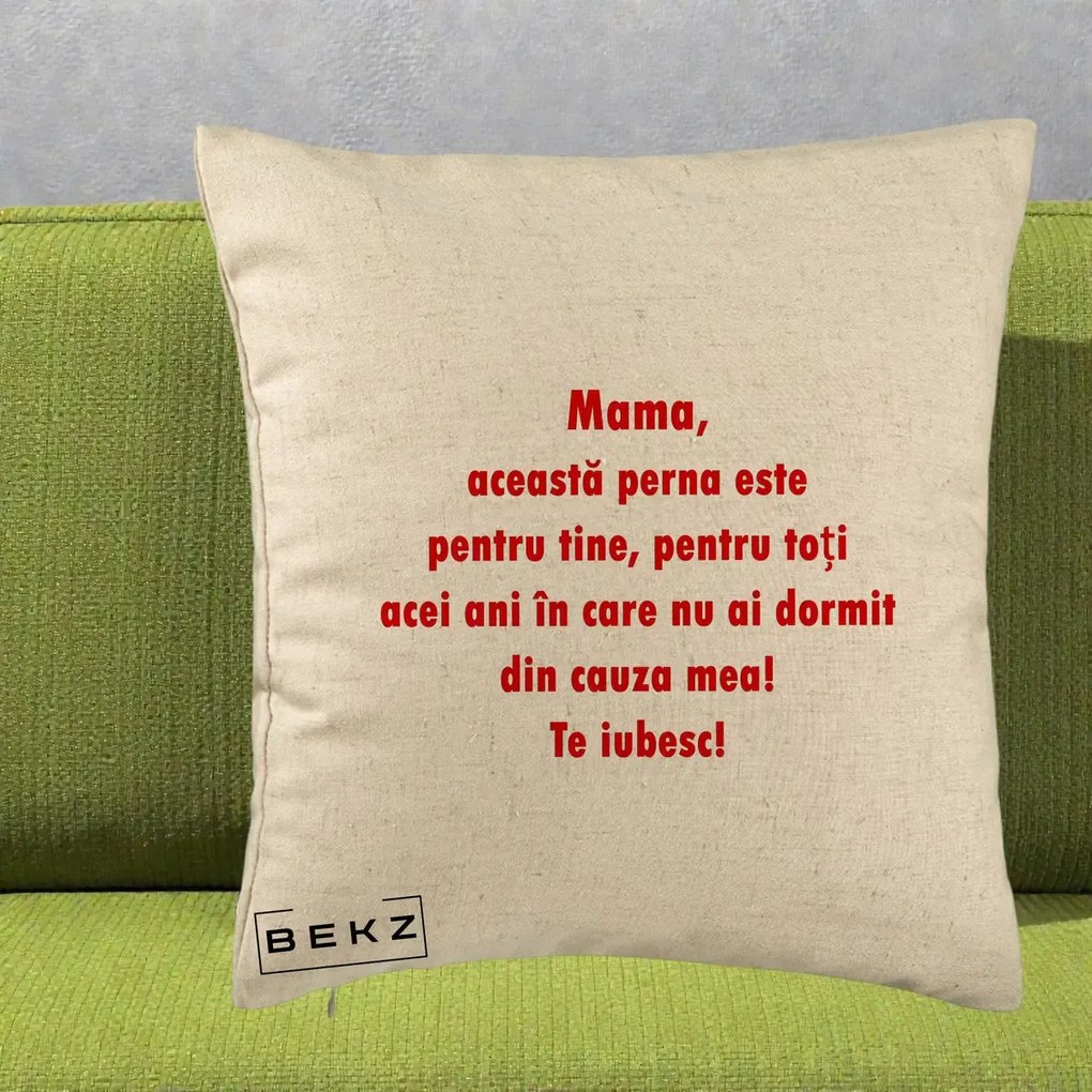 Cadou pentru Mama - Perna Personalizata Perna pentru Mama, 40x40 cm, Bej, Husa Detasabila, Perna Inclusa, BEKZ®