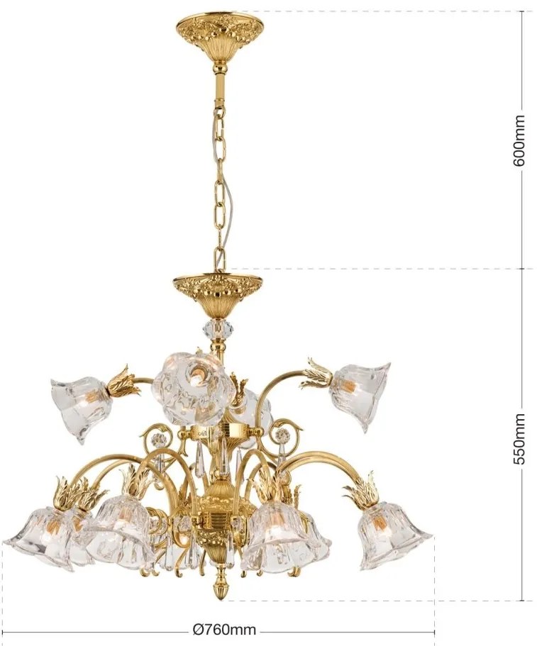 Candelabru cristal design lux LA BOHEME D-76cm 12L gold plated
