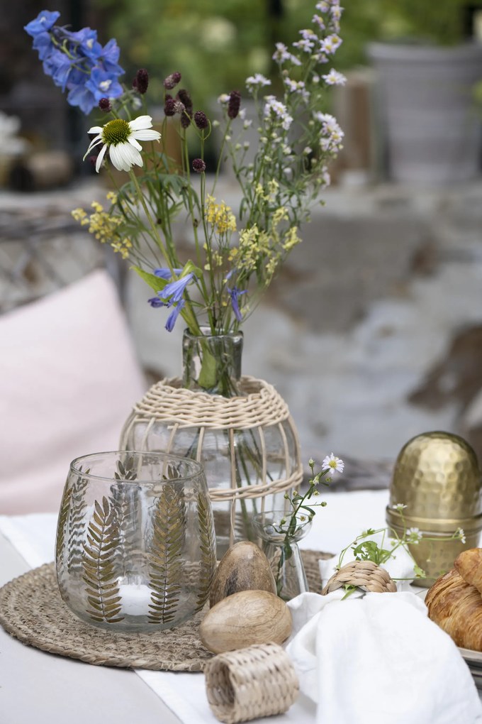 IB Laursen Suport de lumanare din sticla cu decor din alama LEAVES