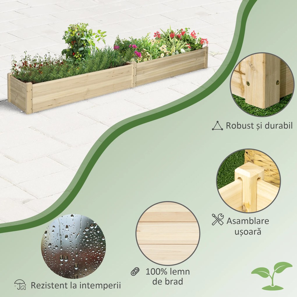 Outsunny Pat Ridicat pentru Cultivat Legume, Lada din Lemn de Brad cu Fund Deschis și Compartimente, 76x30x155 cm, Alb | Aosom Romania