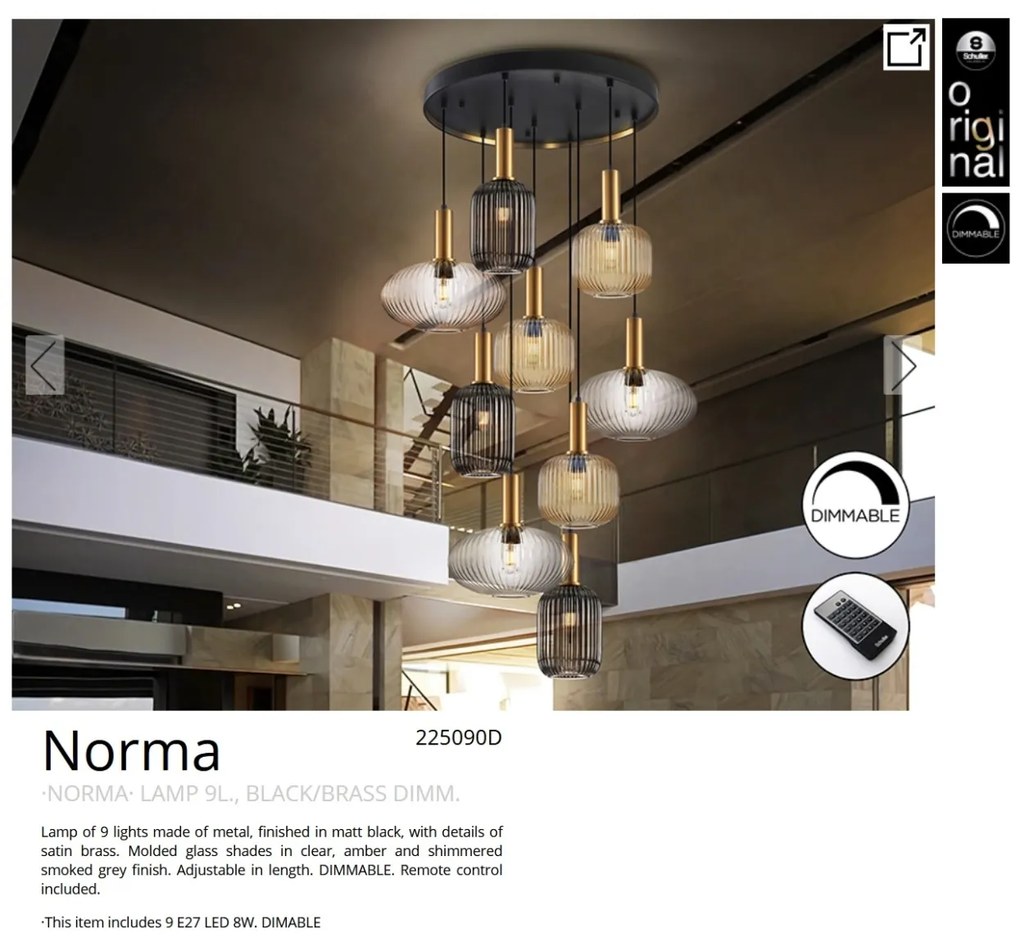 Lustra XXL moderna cu 9 pendule dimabila si telecomanda Norma