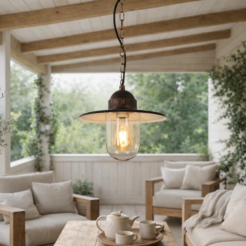 Lampă suspendată rustică pentru exterior auriu antic IP44 - Kansas