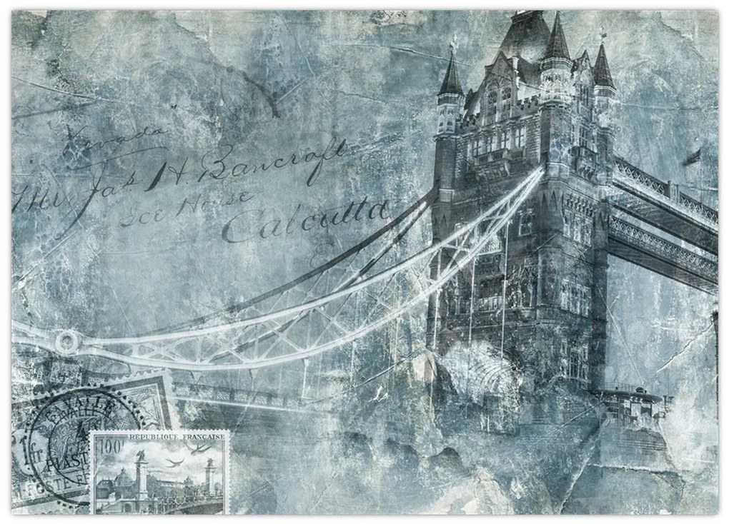 Tablou pe sticlă - Tower Bridge în tonuri reci (70x50 cm)