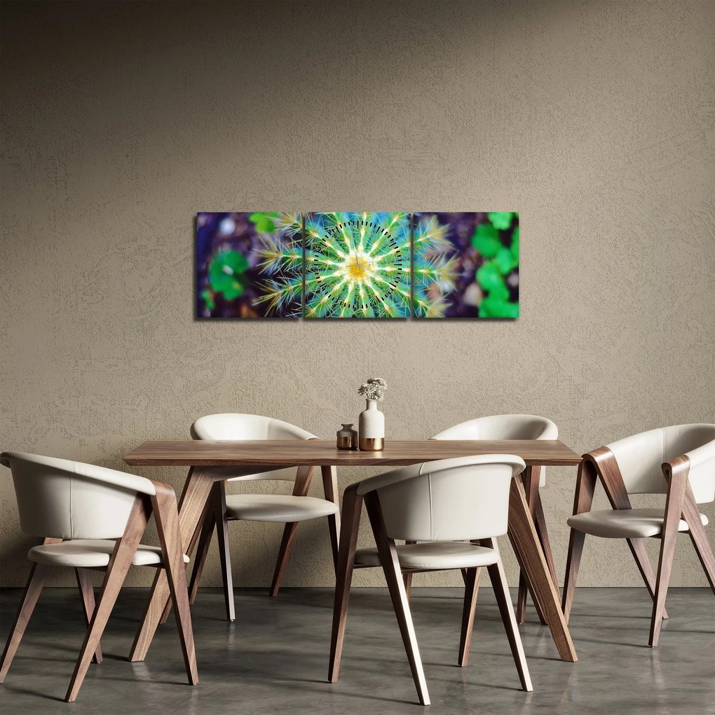 Tablou cu cactus (cu ceas) (90x30 cm)
