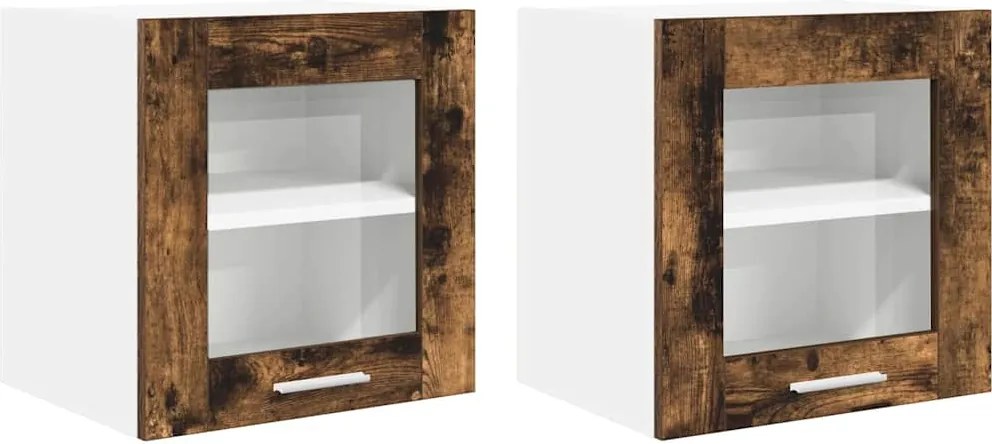 vidaXL Dulap suspendat cu ușă 2 pcs Stejar fumuriu 40 x 31 x 40 cm