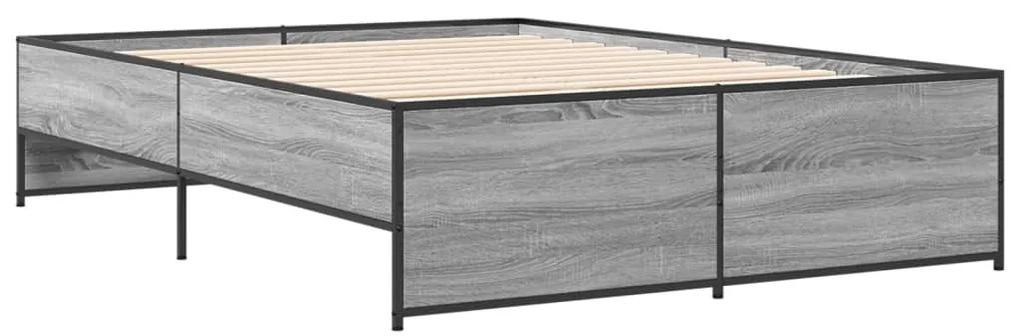 3279910 vidaXL Cadru de pat, gri sonoma, 120x190 cm, lemn prelucrat și metal