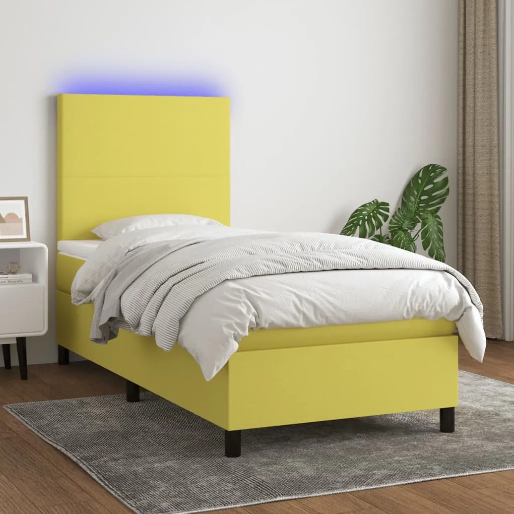 3134676 vidaXL Pat cu arcuri, saltea și LED, verde, 80x200 cm, textil
