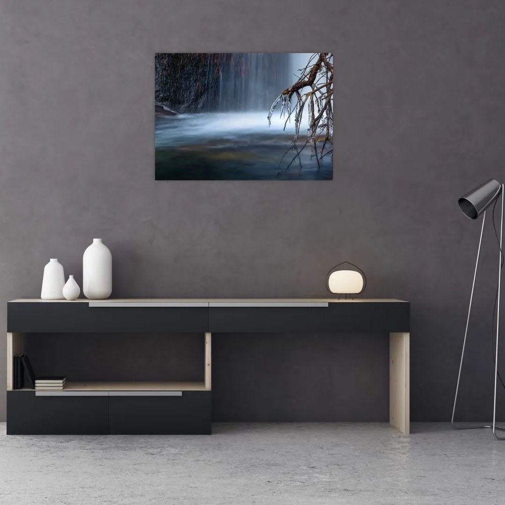 Tablou pe sticlă - Laguna de iarnă (70x50 cm)