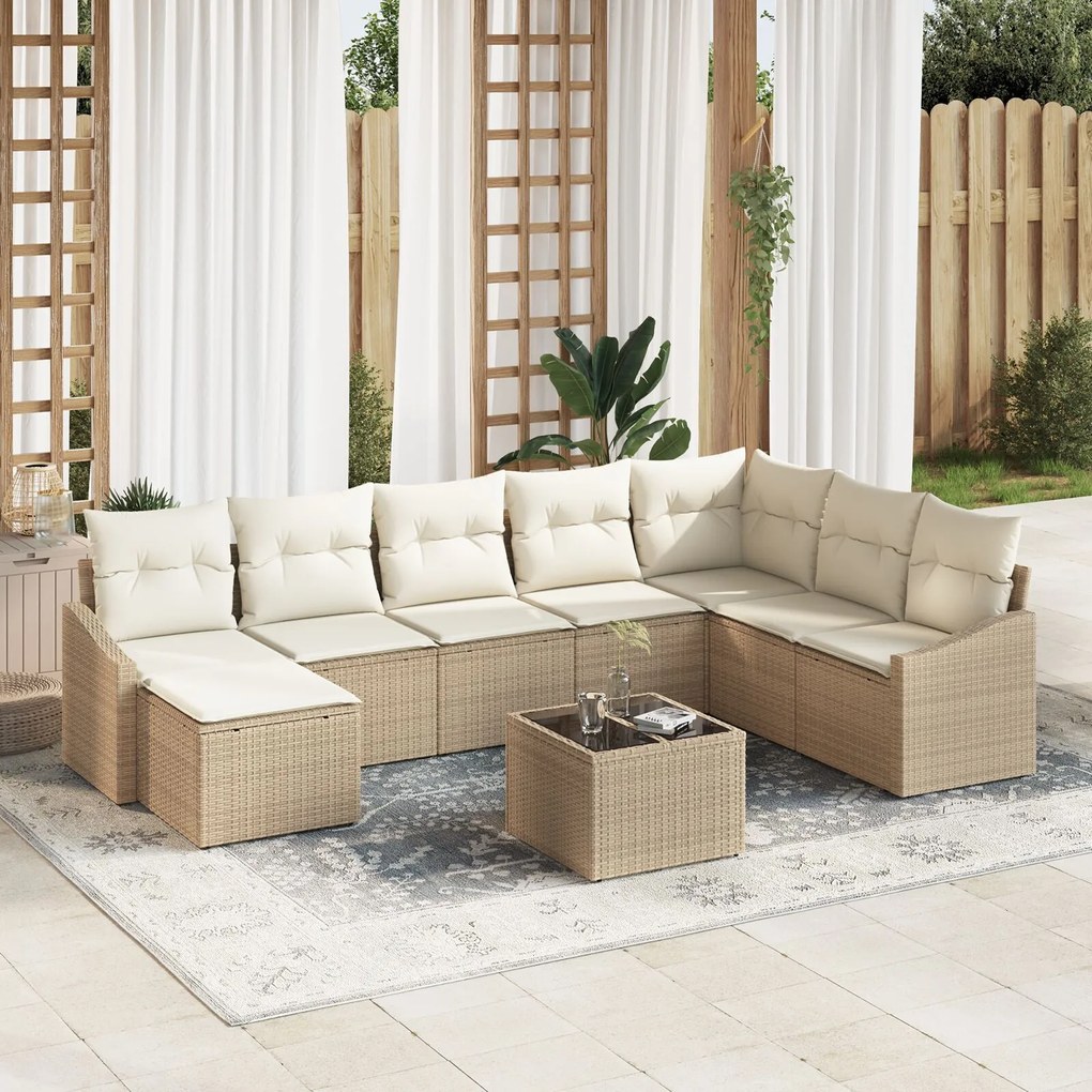 vidaXL Set de canapele pentru grădină 9 pcs Bej Rattan poli