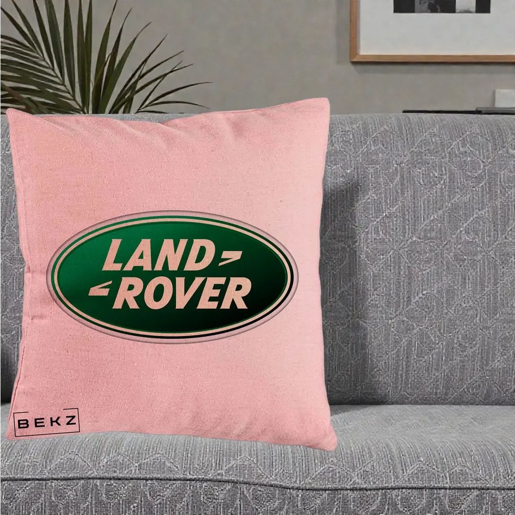 Perna Personalizata cu emblema Land Rover, 40x40 cm, Roz, Husa Detasabila, Perna Inclusa, BEKZ®