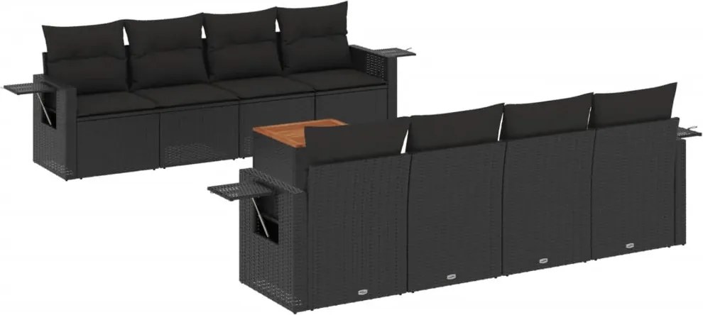 vidaXL Set mobilier de grădină cu perne, 9 piese, negru, poliratan