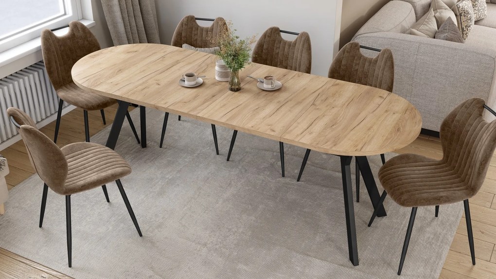 Mazzoni Masă ovală extensibilă ALMO Stejar Craft Auriu / picioare negre