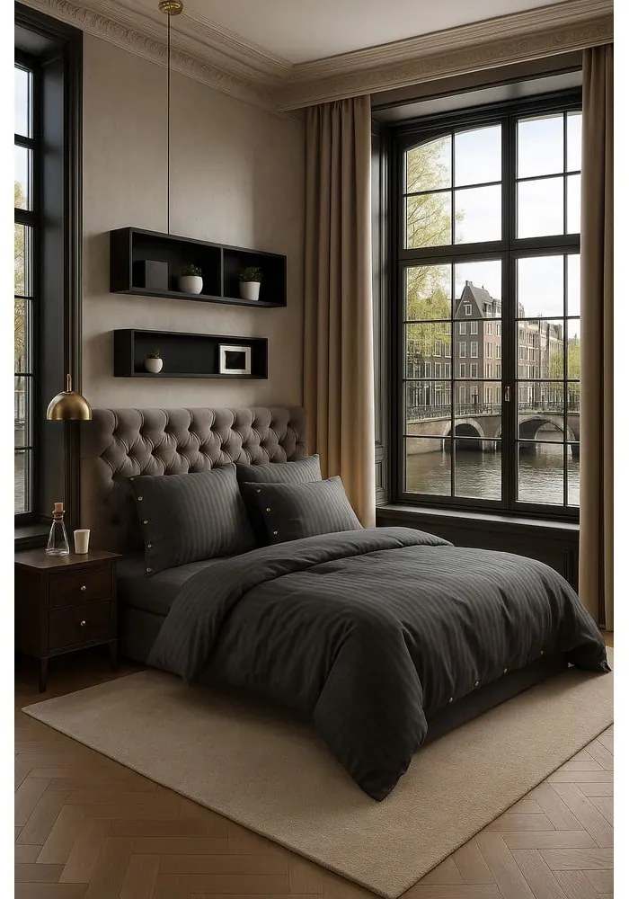 Lenjerie de pat gri închis din bumbac ranforcé pentru pat de o persoană 140x200 cm Como Striped – Mila Home Luxury