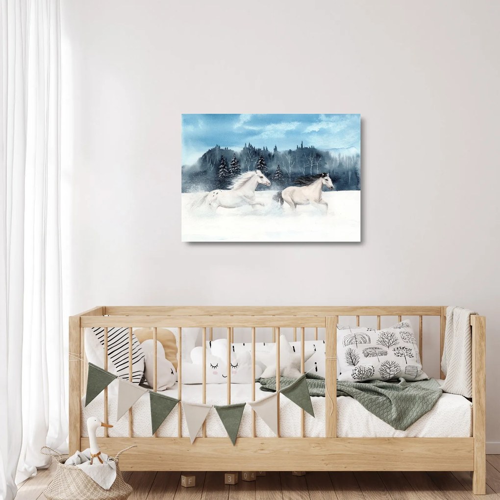 Tablou pe sticlă cu caii pictați (70x50 cm)