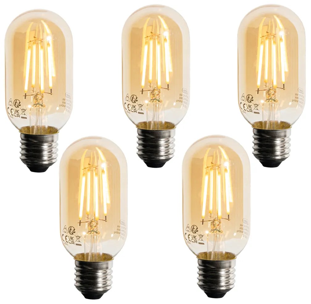 Set de 5 becuri LED E27 dimabile aurii T45 4W 300 lm 2200K