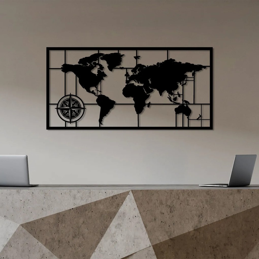 Accesoriu decorativ de perete metalic World Map 9-L