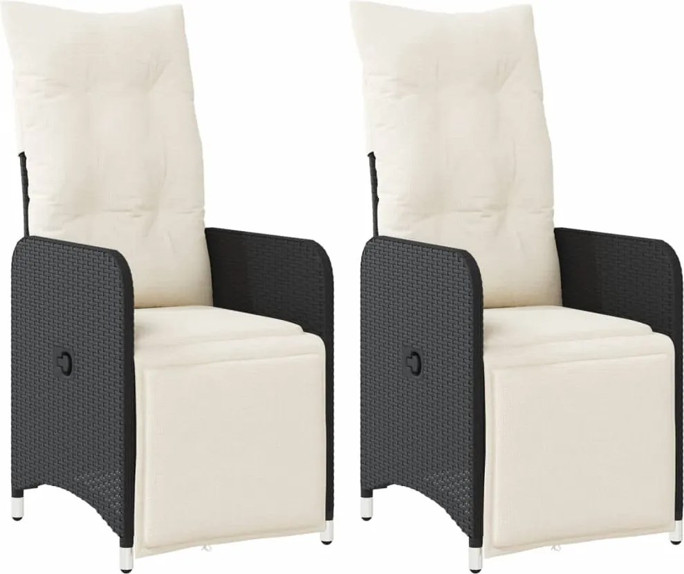 vidaXL Scaune de grădină rabatabile cu perne, 2 buc., negru, poliratan