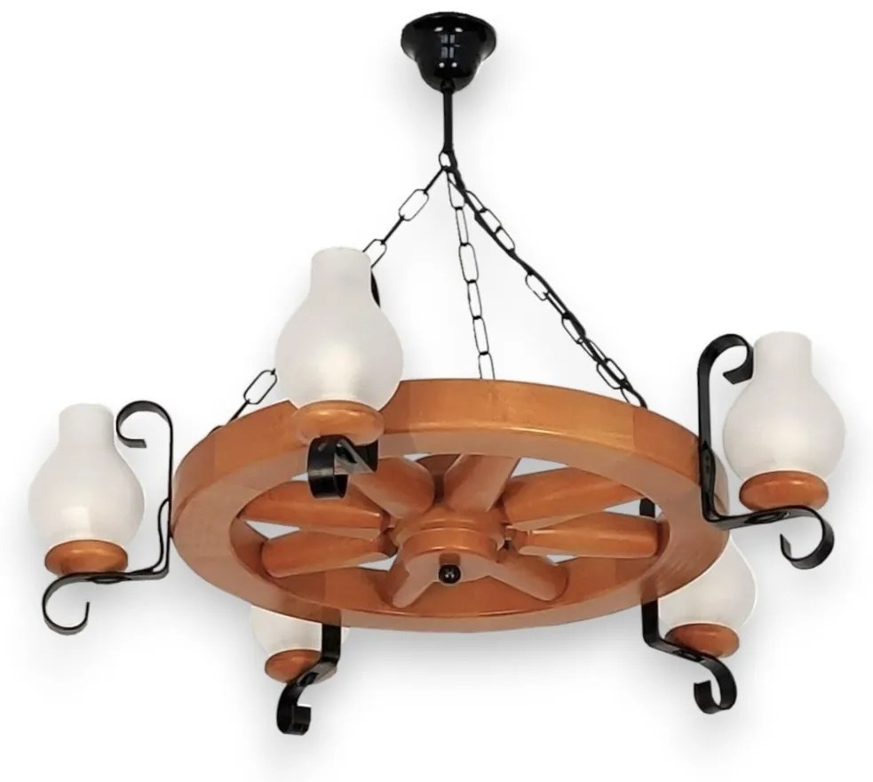 Candelabru rustic fabricat manual din lemn Roata 5L