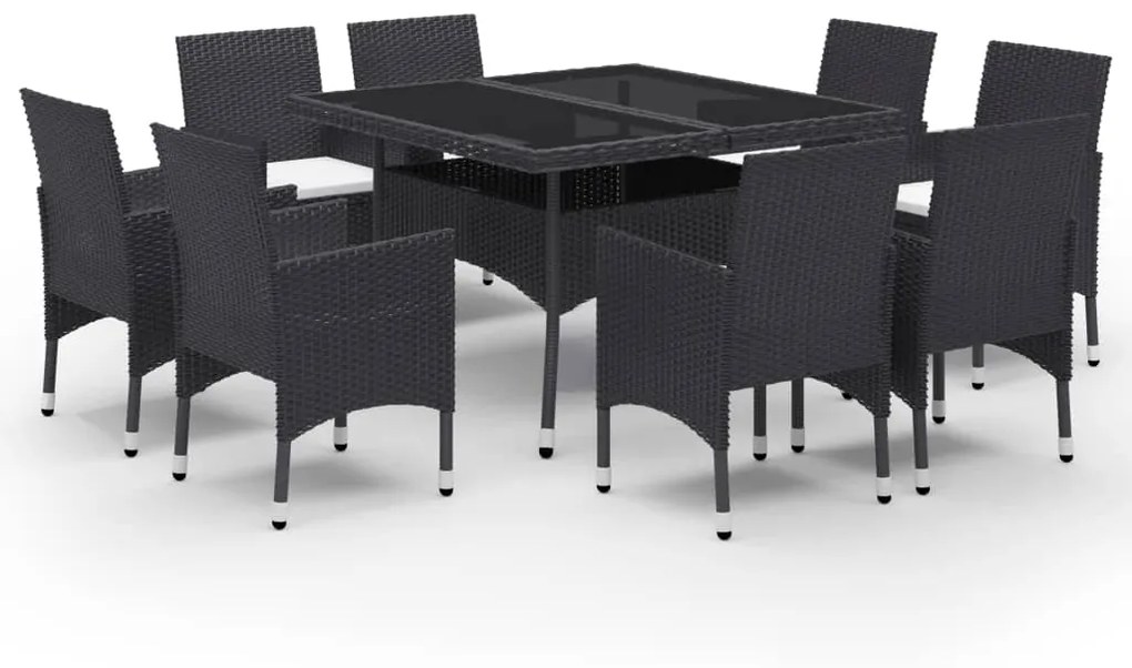 3058338 vidaXL Set mobilier grădină, 9 piese, negru, poliratan, lemn acacia