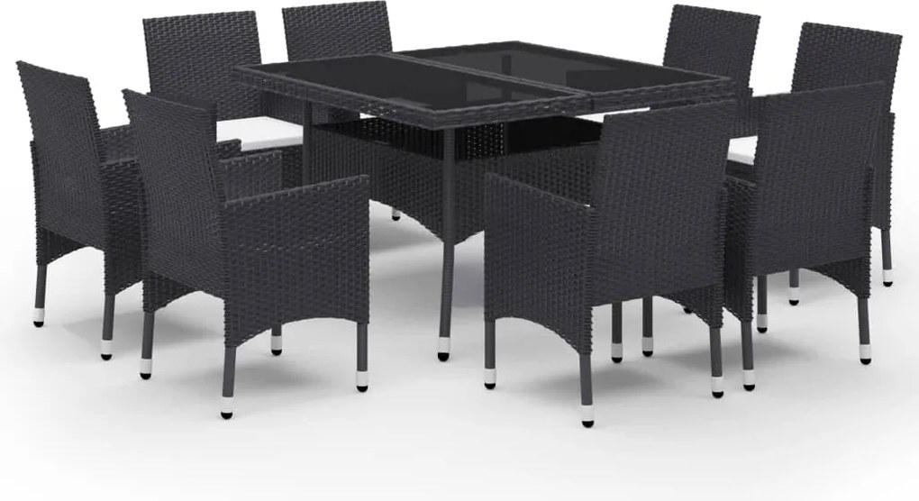 vidaXL Set mobilier grădină, 9 piese, negru, poliratan, lemn acacia